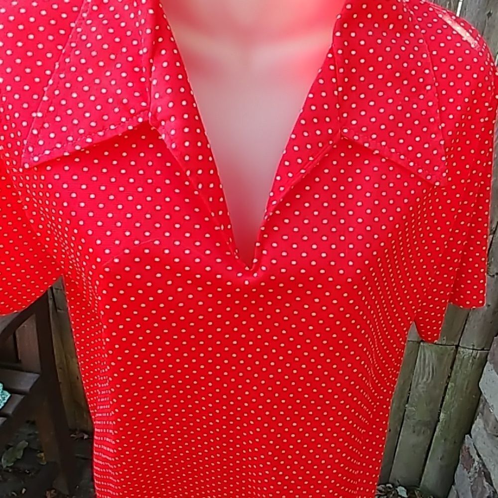 Vintage 60s Red White Polka Dot Short Sleeve Shirt - Picture 3 of 5